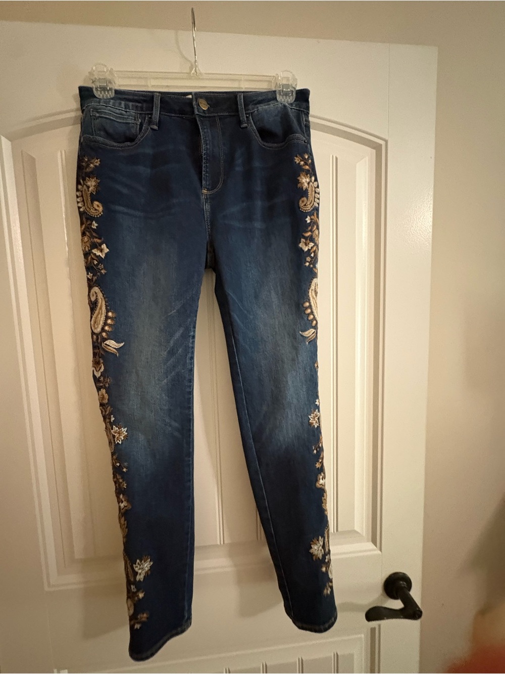 DRIFTWOOD Dark Blue Skinny Jeans with Gold Embroidery